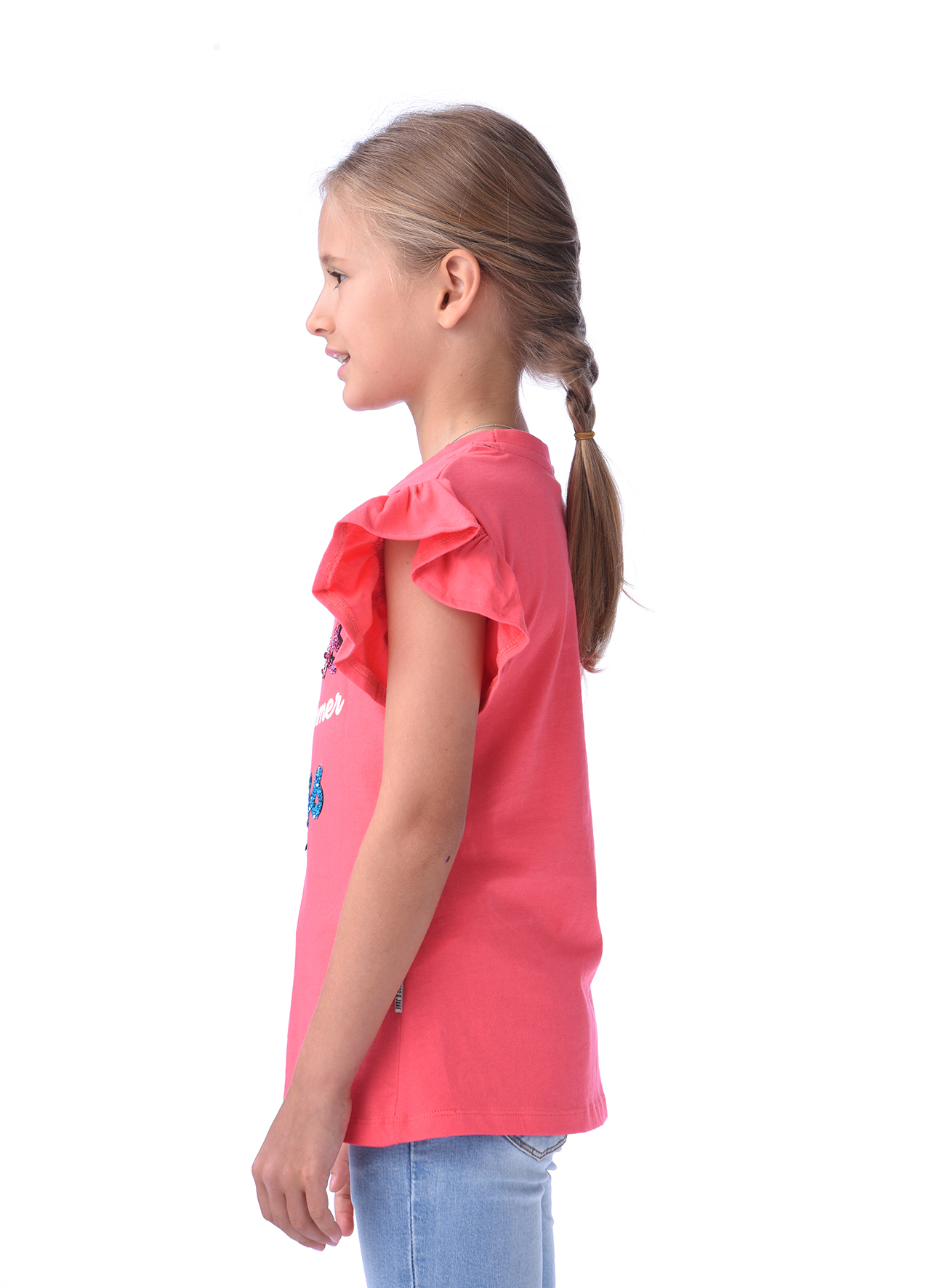 Victor and jane Girls' Flutter Sleeve T-shirt - Coral
