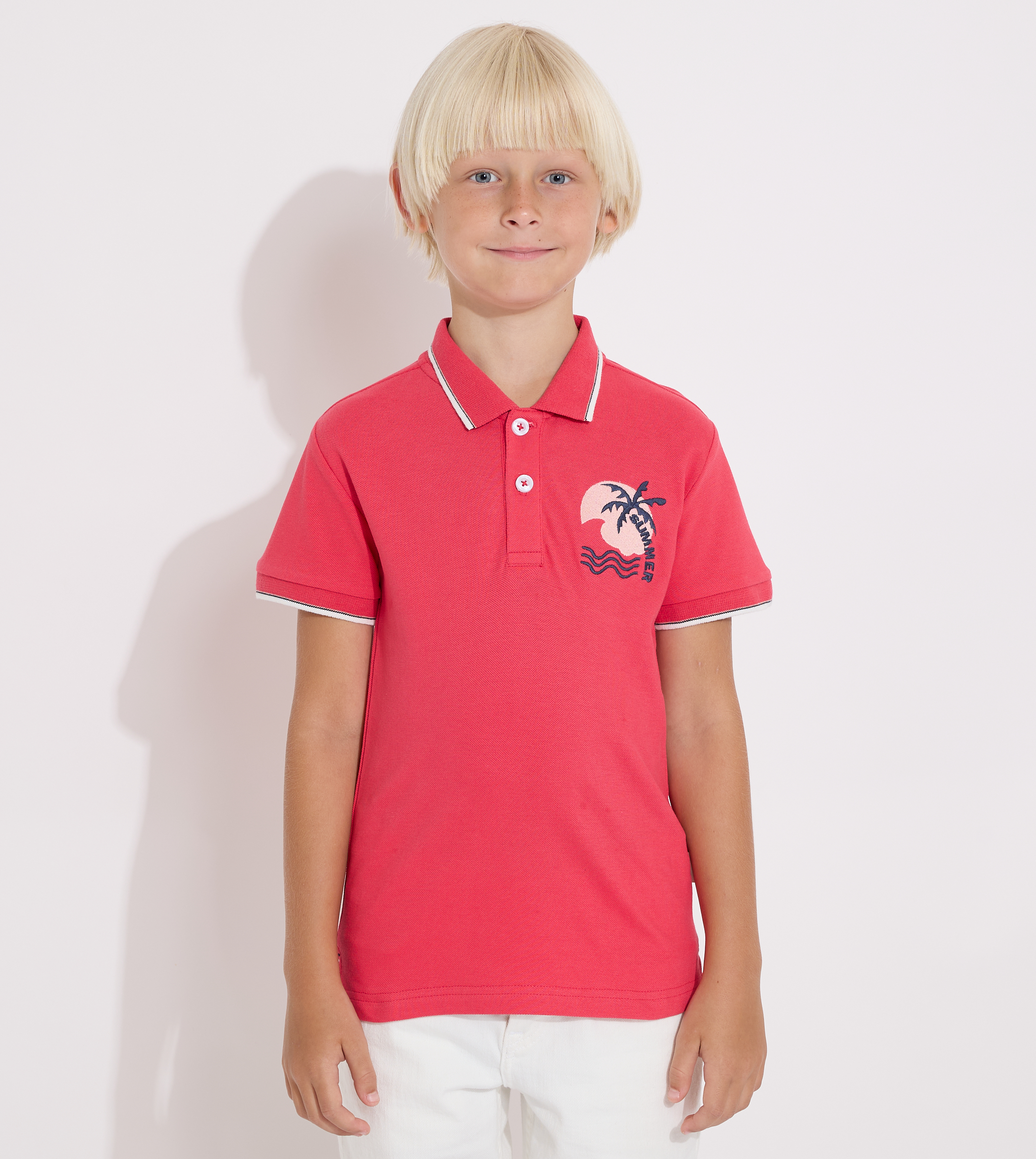 Junior Boys Solid -Polo T-shirt - Fuschia
