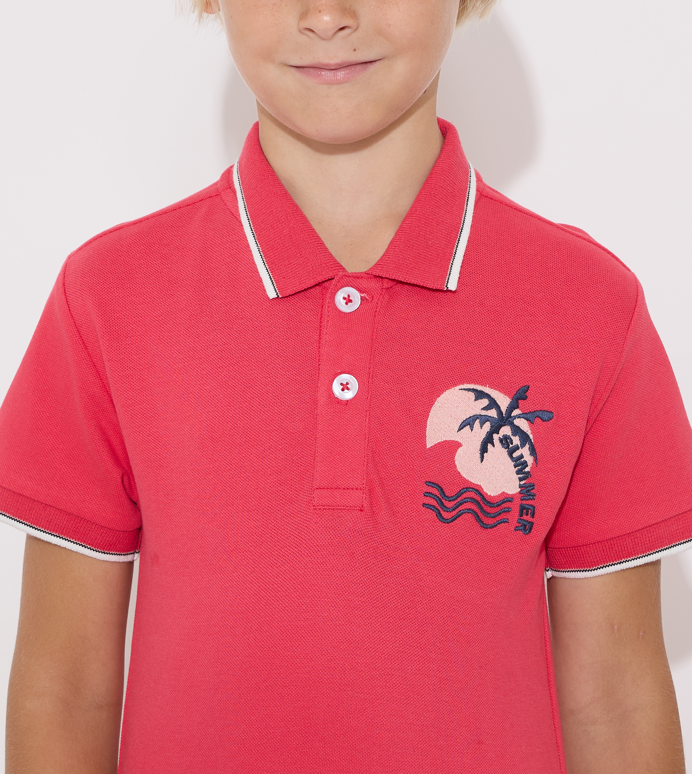 Junior Boys Solid -Polo T-shirt - Fuschia